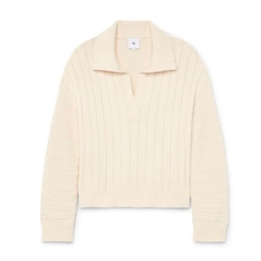 G. Label By Goop Tatum Sweater Cream V-Neck Collared Sweater Cotton Cashmere XS